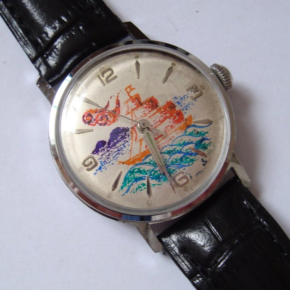 VINTAGE AUTOMATIC NO NAME  HAND PAINTED DIAL,RUN GREAT